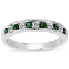 Emerald and Diamond 14kt White Gold Ring -- Satelite