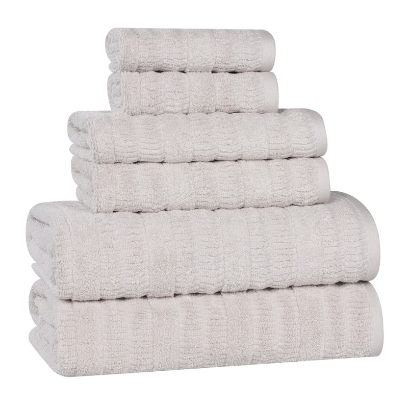 Superior Mika Smart Twist Cotton Medium Weight 6 Piece Towel Set, Quick Dry Towels, Silver