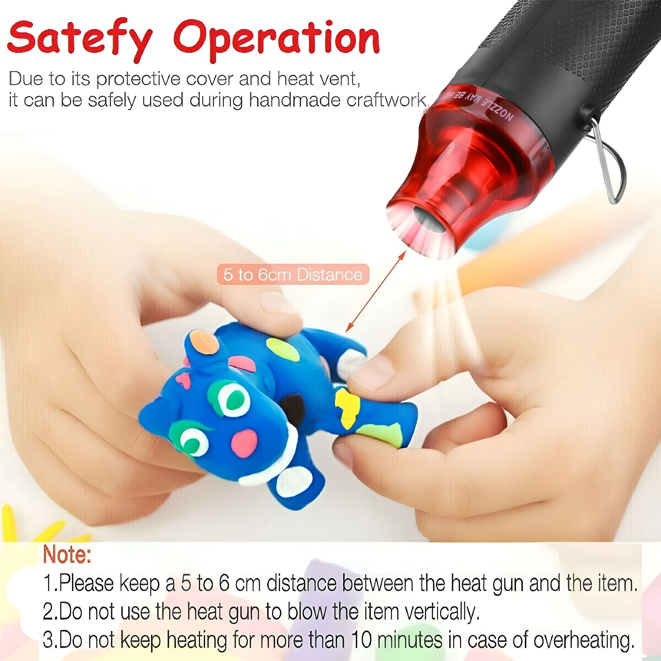 HIBIBUD Mini Heat Gun, 300W Handheld Hot Air Gun Tool, Portable 110V Electric Heat Gun For Craft Embossing, Shrink Wrapping, Stripping Paint, Clay, Rubber Stamp