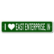 I Love East Enterprise Indiana Metal Wall Decor City Limit Sign SIZE: 4 x 16 Inches