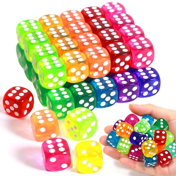 GMZW 50 Pieces Dice Set, 16mm Bulk 6 Sided Colored Dices for Board Games, Math Learning,Classroom