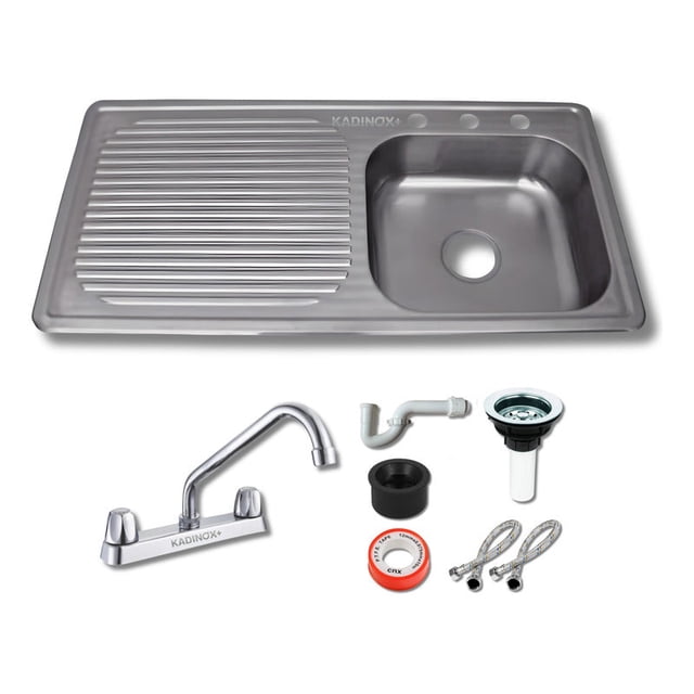 Fregadero Tarja Acero Inox De Empotrar 100x50cm (con Kit) - Escurridor Izquierdo