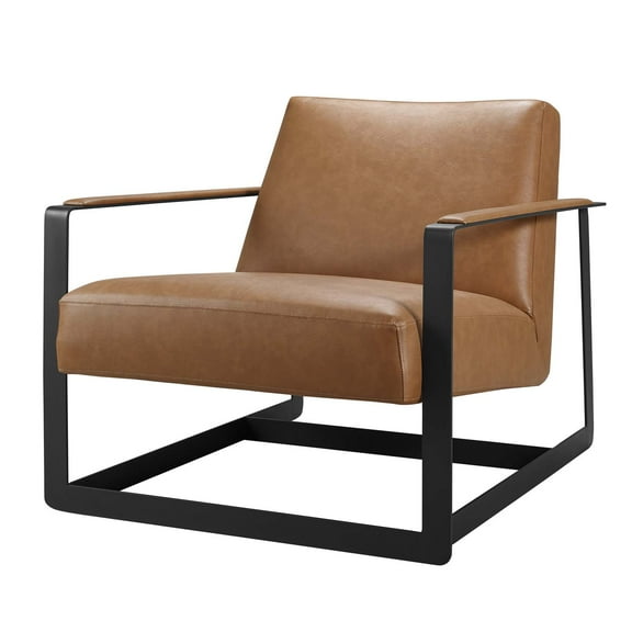 Accent Chair, Faux Vegan Leather, Tan, Modern Contemporary Urban Design, Living Lounge Room Hotel Lobby Hospitality