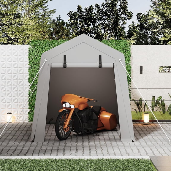 QinaQin 6x6FT Portable Carport Storage Shed,Waterproof & UV-Resistant with Roll-Up Zipper Doors,Outdoor Shelter for Bikes,Tools & Equipment,Gray