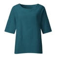thumbnail image 5 of Towmus 3/4 Length Sleeve Womens Tops 2025 Fall Crewneck Going Out Blouse Cotton Linen Casual Three Quarter Sleeve Shirts, 5 of 6