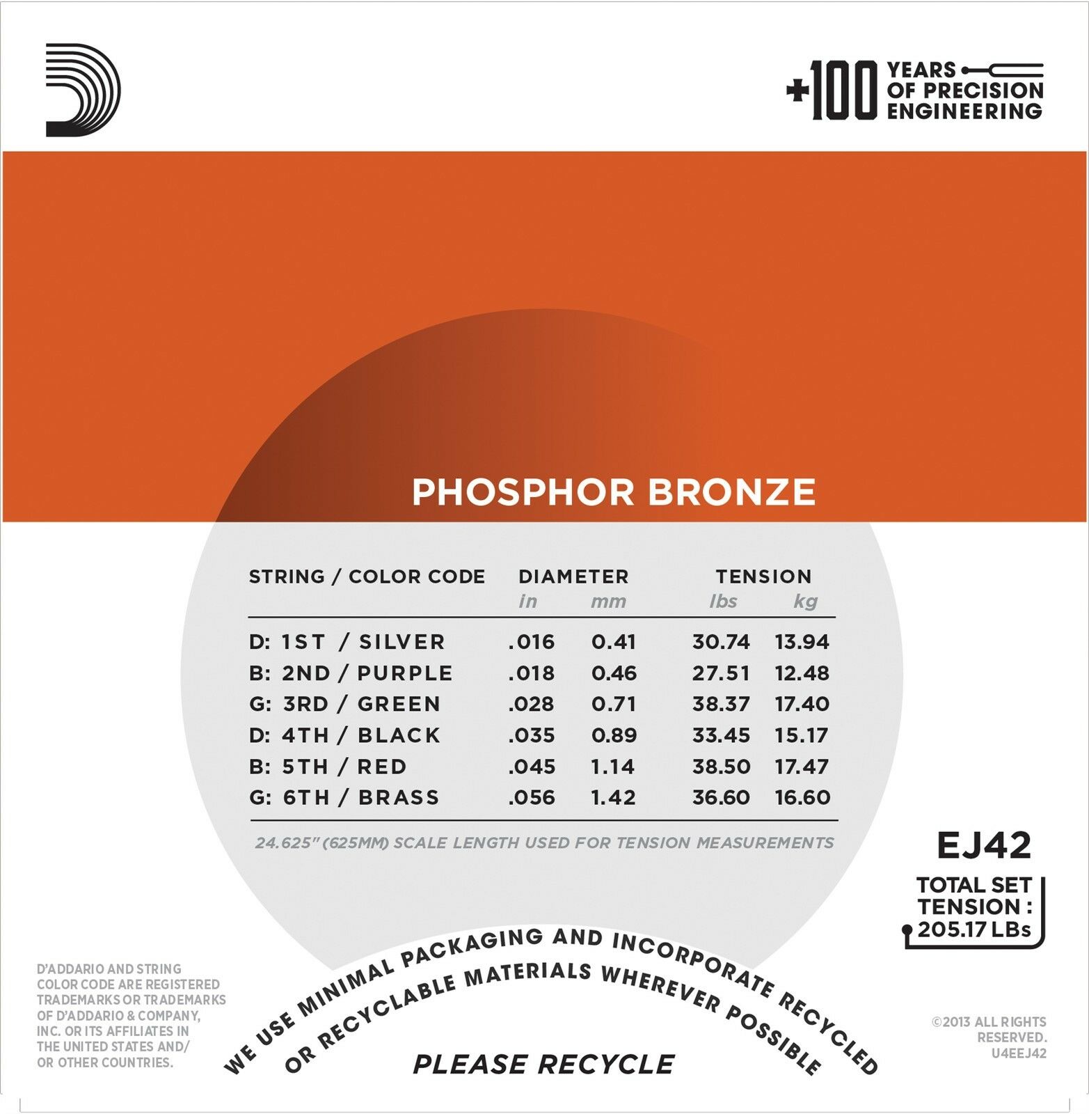 D'Addario Guitar Strings 3 Pack EJ42 Resophonic Phosphor Bronze