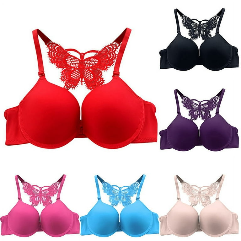 Promotion Clearance Sexy Women Flower Adjustable Front Closure Bra Push Up  Underwire Y-line Straps Lace Bra RED 75B