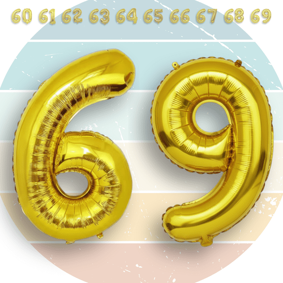 Gold Number 69 Mylar Foil Balloon 40 inch - Helium or Air Filled Metallic Balloons for 69th Birthday Party, Anniversary, Graduation Decorations