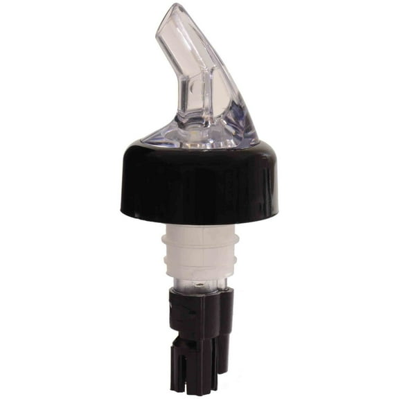 Excellante 5/8 oz, black measured liquor pourer with collar, comes in pack of 12