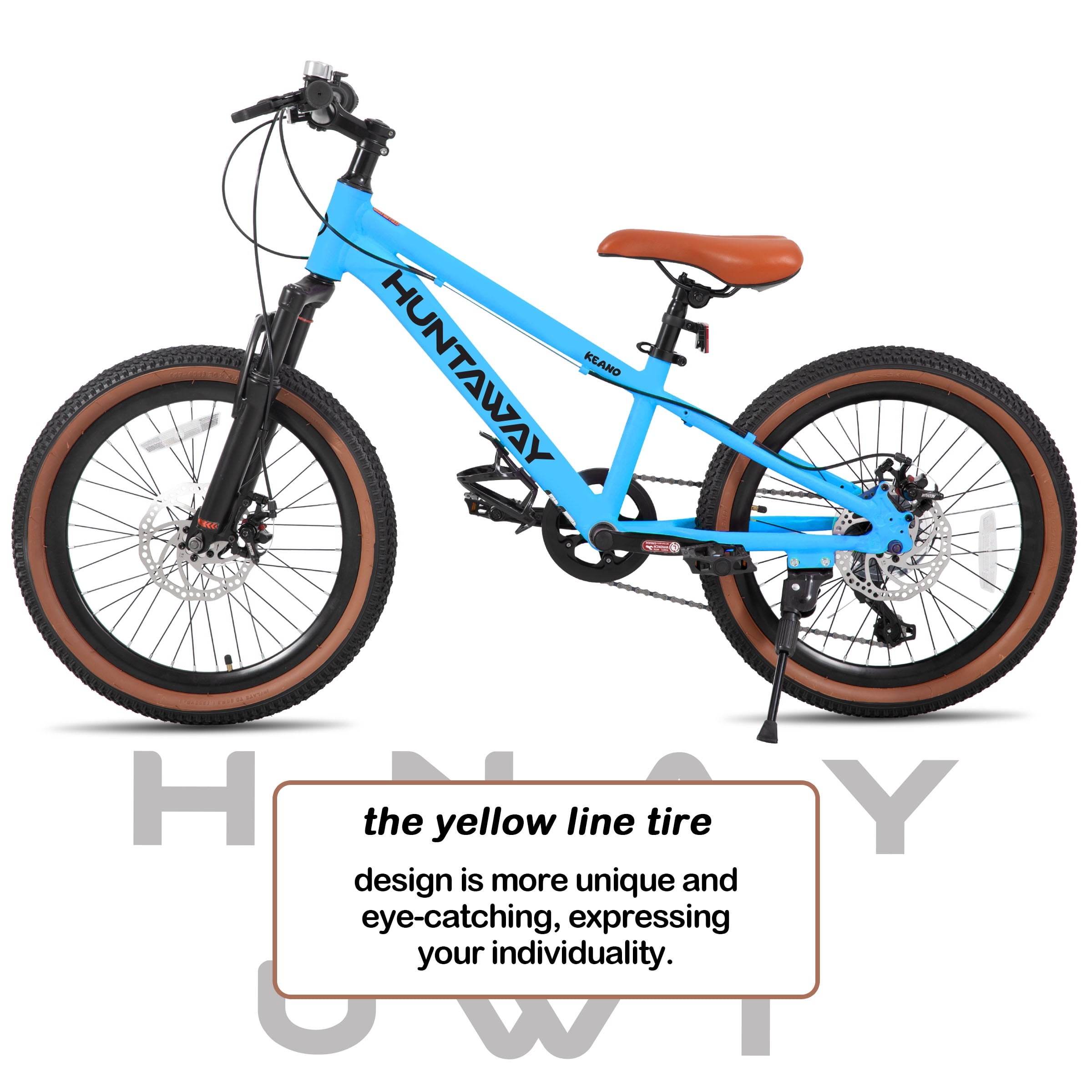 KEANO Huntaway 20 Inch Kids Mountain Bike for Boys Girls Ages 7-10, 7-Speed Kid Bicycle with Lightweight Alloy Frame, Dual Disc Brakes, Blue