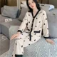 thumbnail image 4 of Primavera otoño ropa de dormir de mujer estilo coreano cárdigan abierto con cuello en V pantalones largos de manga larga conjunto de dos piezas ropa para el hogar se puede usar, 4 of 5
