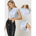 thumbnail image 2 of DARING DIVA Women's Sleeveless Sparkle Round Neck Crop Holographic Tops L Silver-Plaid, 2 of 6