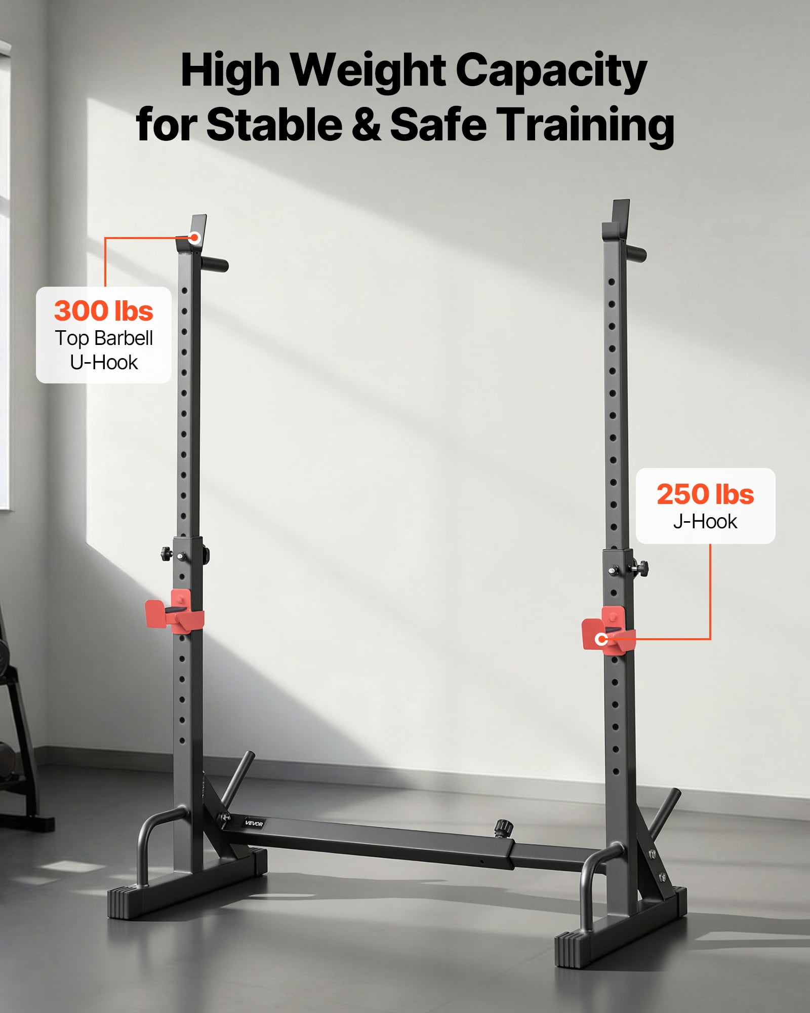 VEVOR Power Cage Squat Rack, Home Gym Power Rack with Adjustable Height & Width, 550LBS Strength Training Workout Equipment with Barbell Storage Racks & J-Hooks for Bench Press, Squat, Weight Lifting
