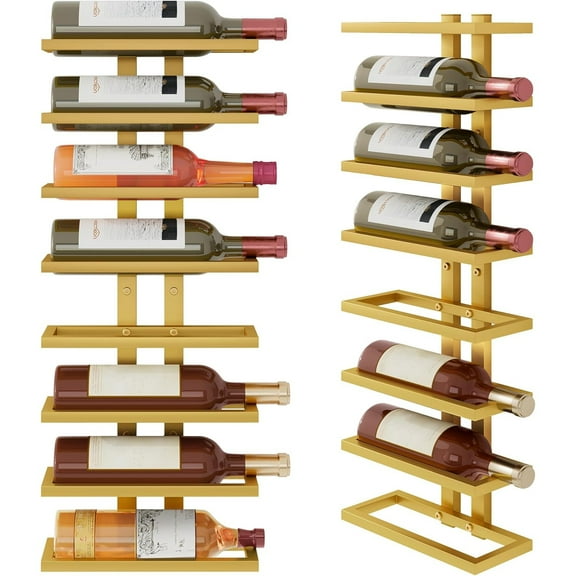 8 Tier Wall Mount Wine Rack, Wall Racks for Wine Bottles Display and Storage, Hanging Bottle Organizer for Living Room, Dining Room, Wine Cellar, Bar, Gold