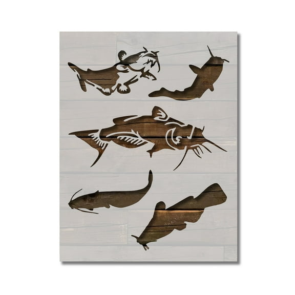Catfish Fishing Stencil Template Reusable 8.5 x 11 for Painting on Walls, Wood, Etc. By Stencilville