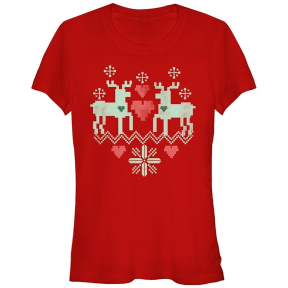 Junior's Lost Gods Christmas Reindeer Love Graphic Tee Red 2X Large