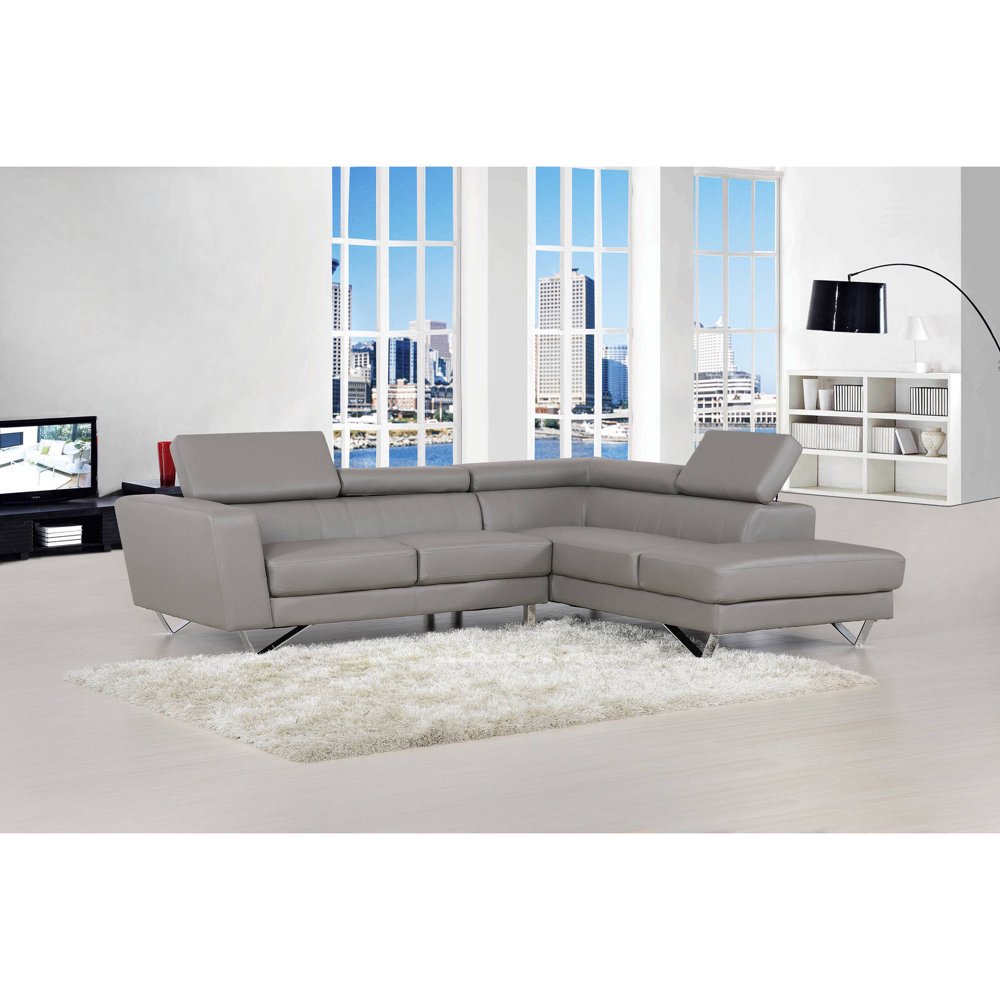 Delia Modern Bonded Leather Right Facing 2Piece Sectional Sofa, Grey