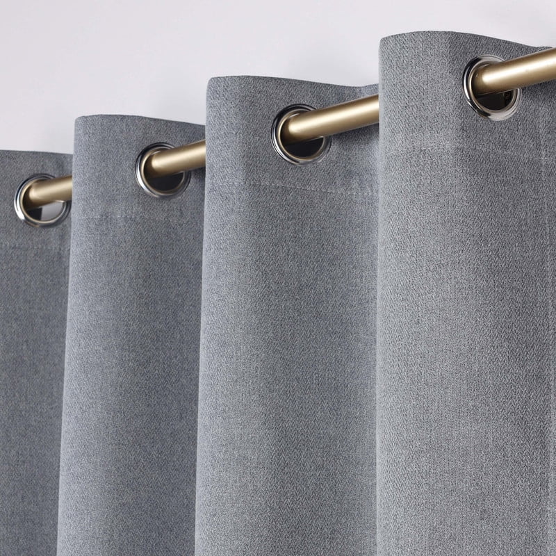 Superior Nyan 100% Blackout Curtains Set of 2, Grommet Header Curtain Panel Pair, Grey, 52"W x 108"L