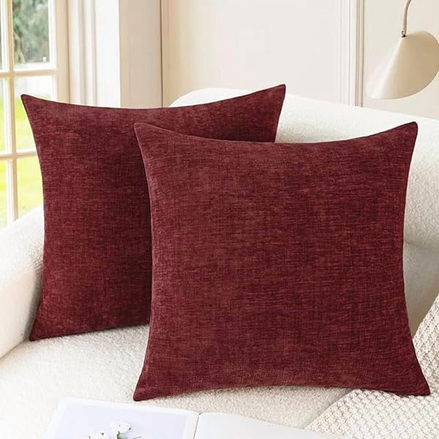 wonima44 CaliTime Throw Pillow Covers Decorative 22 X 22 Inches Pack of 2 Cozy Chenille Cushion Cases for Couch Sofa Bed Living Room Home Burgundy
