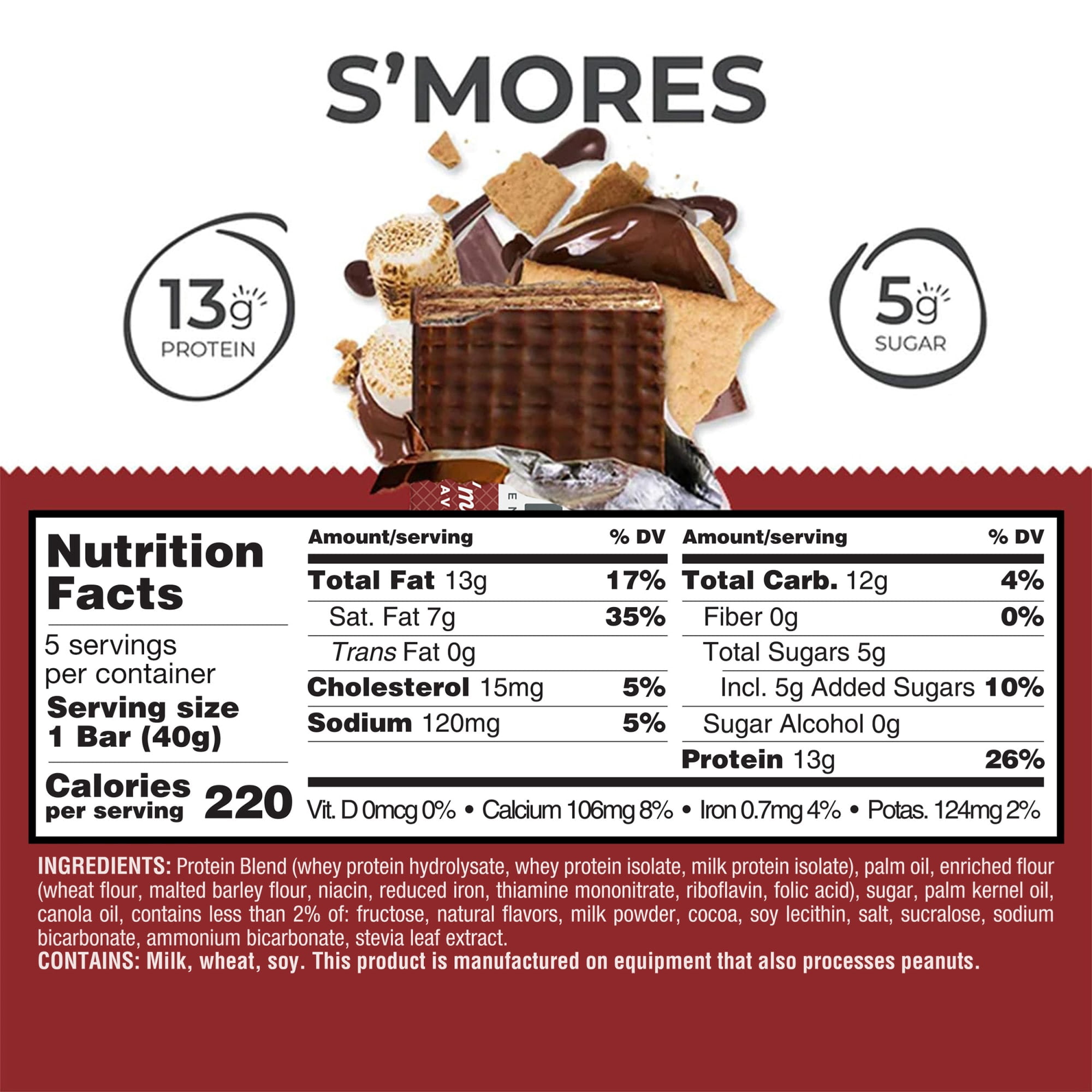 Power Crunch S'More Bars 1.4oz, 5 Count Carton