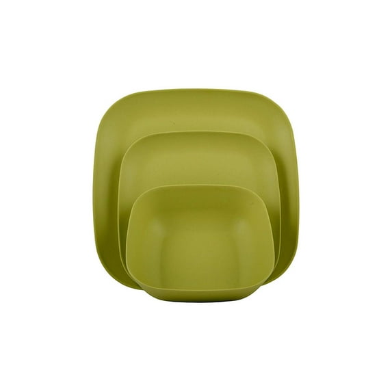 Melange 54-Piece Bamboo Dinnerware Set (Squares Collection) | Shatter-Proof and Chip-Resistant Bamboo Plates and Bowls | Color: Lime Green | Dinner Plate, Salad Plate & Soup Bowl (18 Each)