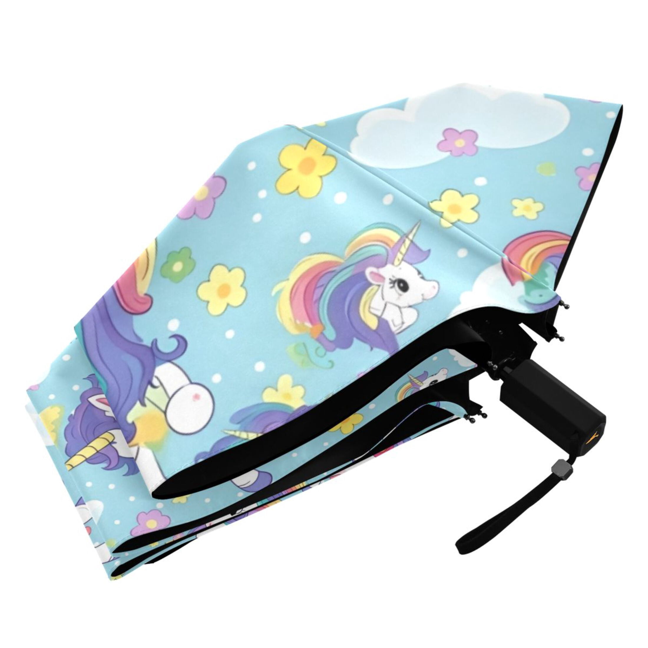 Cute Unicorns Compact Folding Umbrella for Rain Windproof Travel Umbrella UPF 50+ Lightweight Packable Arc Size