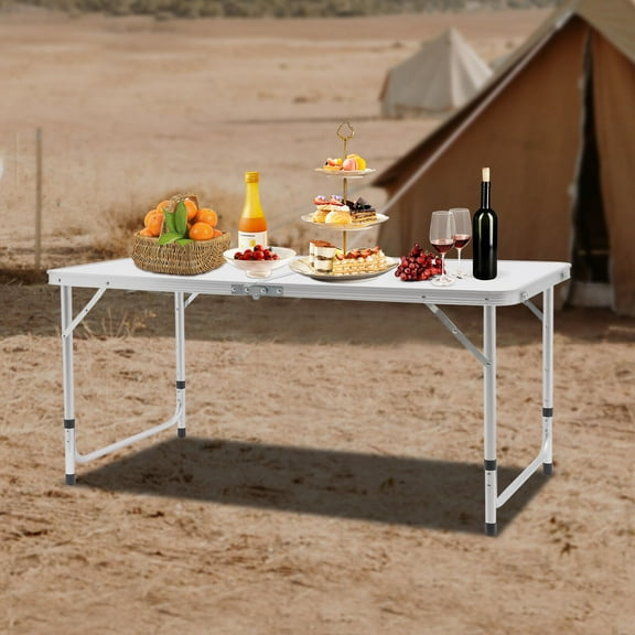 Portable Folding Table Indoor & Outdoor Adjustable Height Table for Picnic, BBQ