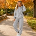 thumbnail image 6 of 2 Piece Fall Sets for Women Fall Drawstring Joggers Matching Long Sleeve Hoodies Lounge Cozy 2026 Outfits with Pockets Gray 2XL, 6 of 6