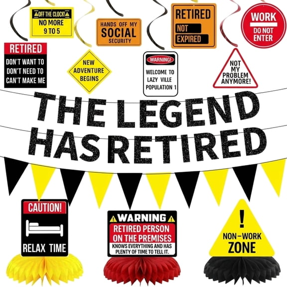 Funny Retirement Party Decorations Kit, "The Legend Has Retired" Banner, Swirls & Centerpieces for Coworkers & Family