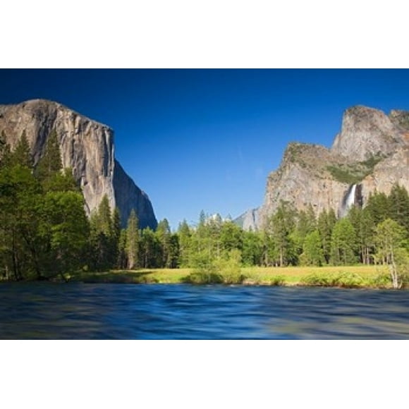 Valley view with El Capitan, Cathedral Rocks, Bridalveil Falls, and Merced River Yosemite NP, CA Poster Print by Jamie & Judy Wild (17 x 11)