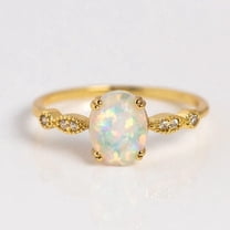 925 Silver Opal Ring 14k Gold Plated Ring |October Birthstone Ring | Stunning Oval Cut Natural Opal Anniversary Ring |Gift For Her Birthday,Ring Gift