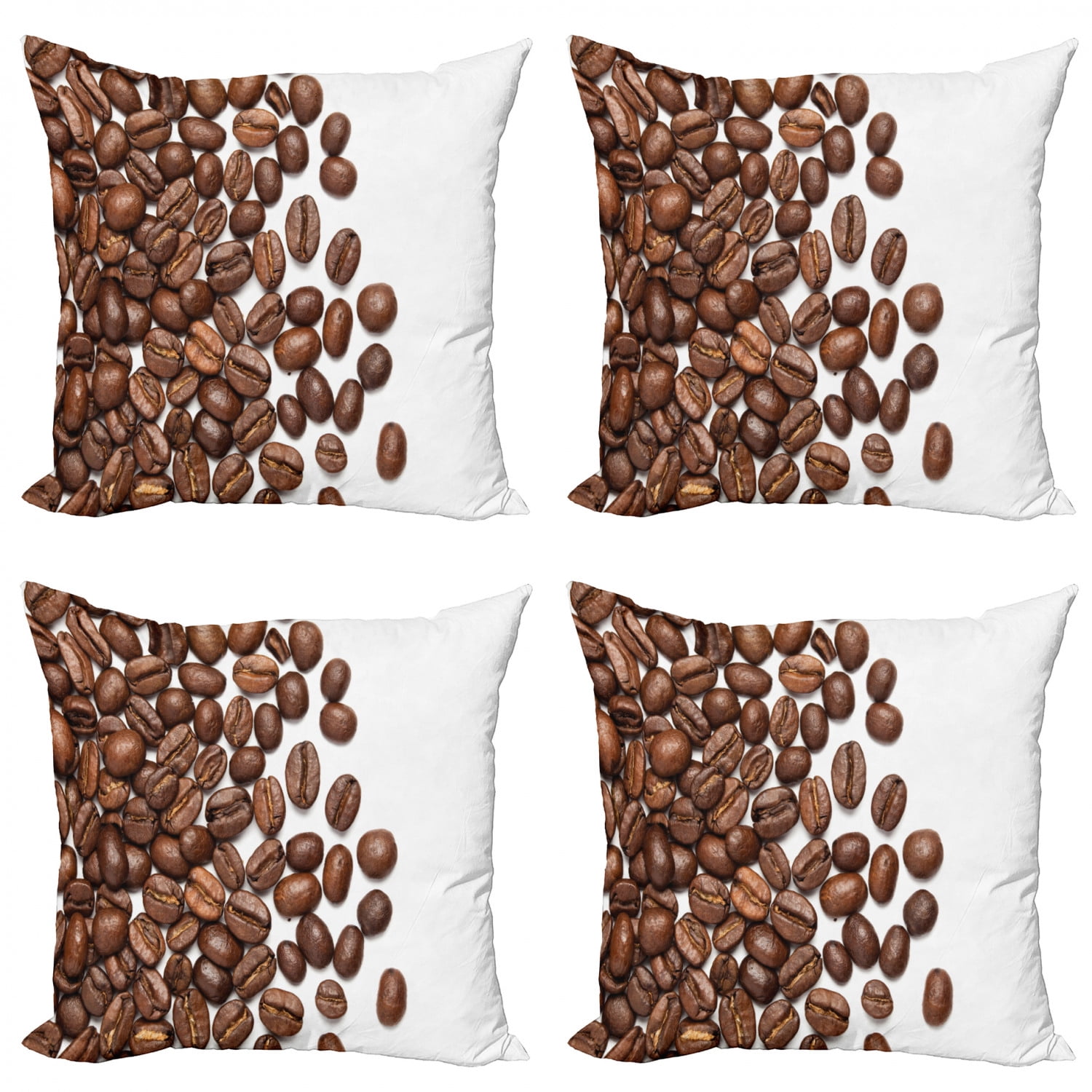 Coffee Throw Pillow Cushion Case Pack of 4, Overview Layout of Scattered Seeds Dark Beverage