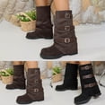 thumbnail image 2 of Aihuaihua Mid Calf Boots for Women Vintage Foldover Pirate Boots Goth Buckle Strap Leather Boots Stylish Shoes, 2 of 9