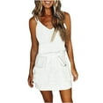 thumbnail image 2 of pstuiky Womens Dresses, Women Beach Dress Fashion Stripe Sleeveless Backless Camisole Beach Mini Sundress Holiday Dresses for Women with Pocket White xl, 2 of 5