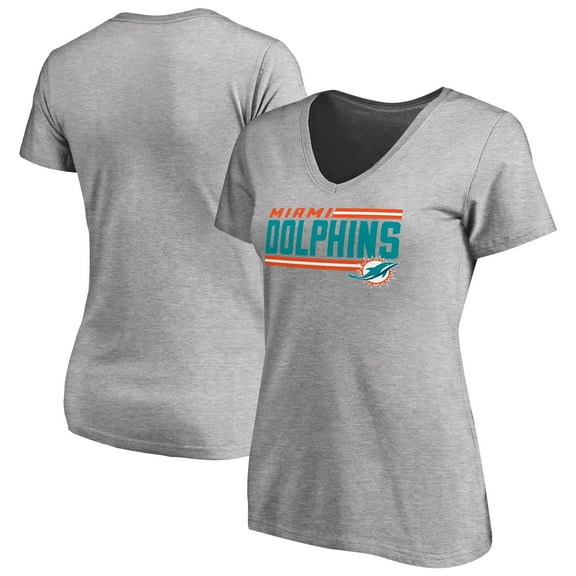 Women's Ash Miami Dolphins Iconic Collection On Side Stripe V-Neck T-Shirt