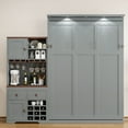 thumbnail image 2 of Queen Size Murphy Bed with Storage Cabinet, Wall Bed Frame Folding into Cabinet Design with Wine Rack, Glass Holder, Drawers and Multi-Color LED Strip, Gray, 2 of 9