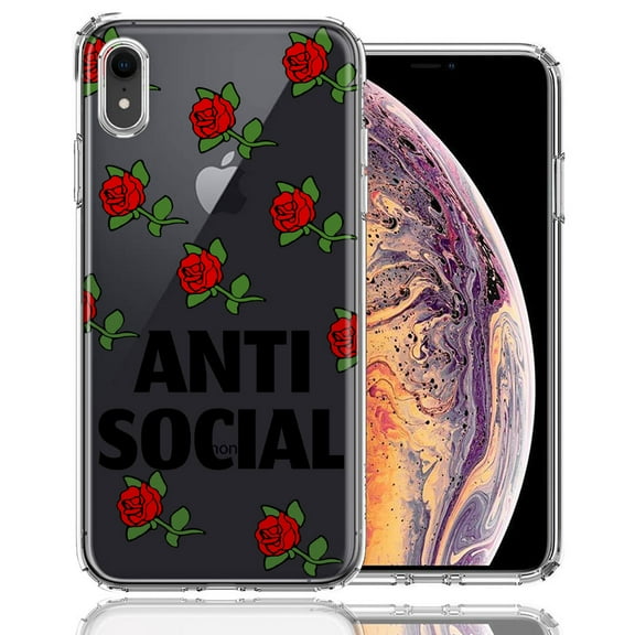 MUNDAZE for Apple iPhone XR Anti Social Roses Design Double Layer Phone Case Cover