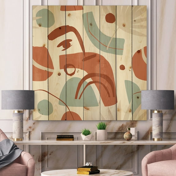 Designart 'Tropical Palm Leaves With Geometrical Shapes' Modern Print on Natural Pine Wood