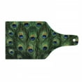 thumbnail image 1 of Peacock Cutting Board, Peacock Tail Feathers Tropical Exotic Animals Close-up Picture Art, Decorative Tempered Glass Cutting and Serving Board, Wine Bottle Shape, Green Mustard Navy, by Ambesonne, 1 of 1