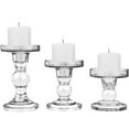 thumbnail image 1 of Glass Candle Holder Set of 3 Crystal Table Candlestick for 3" Pillar or 3/4" Taper Candle Functional Table Decoration for Home Décor, Wedding, Party – Clear, 1 of 8