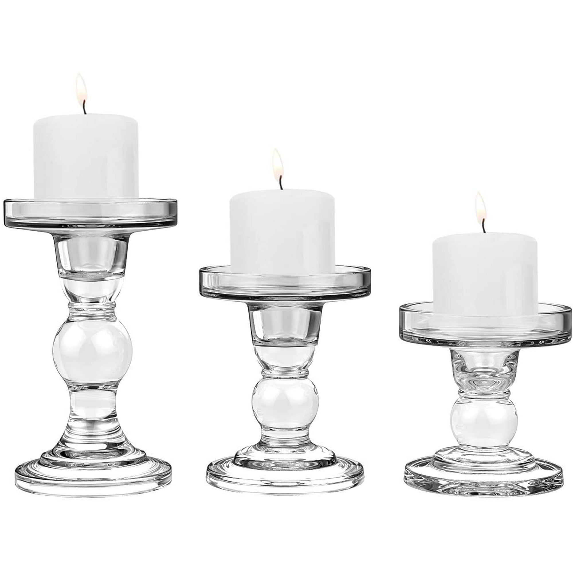 Glass Candle Holder Set of 3 Crystal Table Candlestick for 3