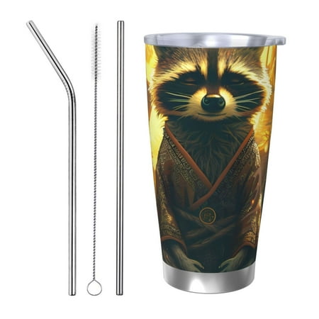 

Tideii Tree Meditating Raccoon for 20OZ Car Cup Stainless Steel Cold and Hot Cup with Lid Suitable for Outdoor and Home Unisex-Straw Three-piece Set