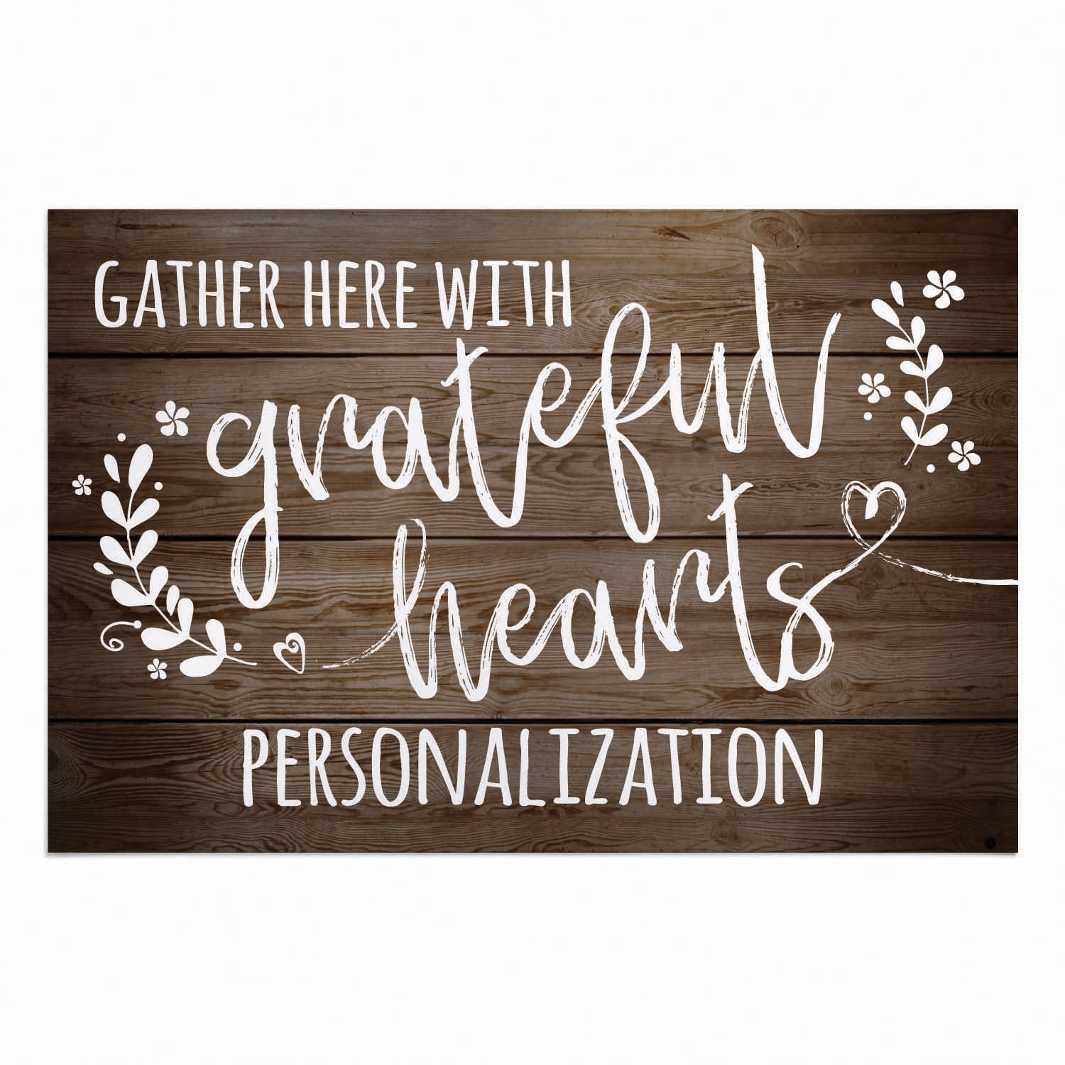 Personalized Planet 27x18 Gather Here With Grateful Hearts Doormat with Custom Family Name Printed on Brown Rectangular 1/4” Thick Non Slip Mat for Kitchen Hallway Deck or Porch