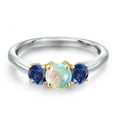 thumbnail image 3 of Gem Stone King 925 Silver and 10K Yellow Gold Simulated White Opal and Blue Created Sapphire Engagement Ring for Women | 1.00 Cttw | Round Cabochon 5MM | Gemstone October Birthstone | Size 8, 3 of 6