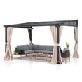 thumbnail image 5 of Sunjoy 10 x 12 ft Wall-Mounted Gazebo with Powder Coated Steel Roof, Black Aluminum & Metal Frame Lean to Gazebo with Curtains and Netting, 5 of 17