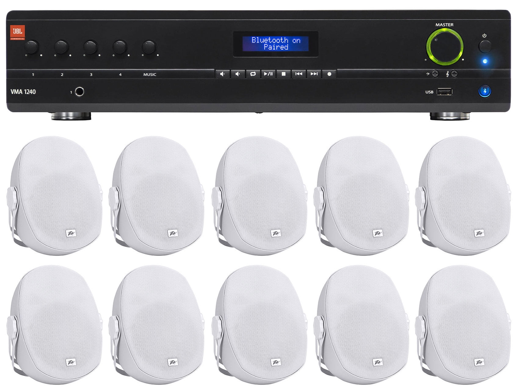 JBL Black 8 Ceiling Speakers for Restaurant 6 JBL VMA1240 240W 70v Amplifier+ 