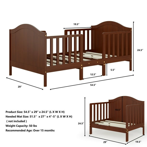 GYMAX 2 In 1 Convertible Toddler Bed Kids Wooden Bedroom Furniture W Guardrails