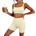 thumbnail image 3 of GILIGEGE Womens Striped Workout Set Two Piece Yoga Sets Activewear,Stretchy Soft Activewear Sets,2 Piece Summer Matching Set,Sport Bra and High Waisted Biker Shorts with Pocket for Gym Yellow S, 3 of 4
