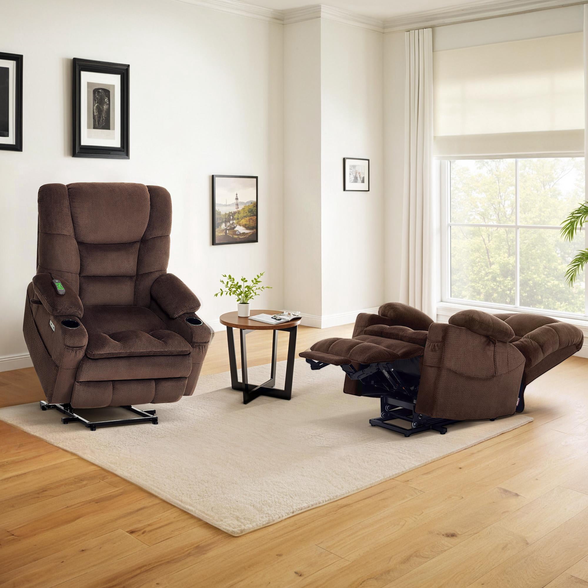 MCombo Large Triple Motor Power Lift Recliner for Big and Tall Elderly, Fabric, Navy Blue, Coffee