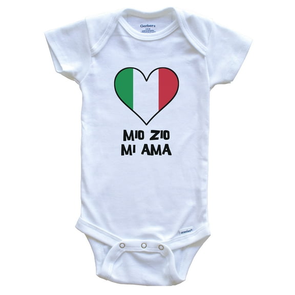 My Uncle Loves Me Italian Language Italy Flag Heart Baby Bodysuit - Mio zio mi ama, 0-3 Months White